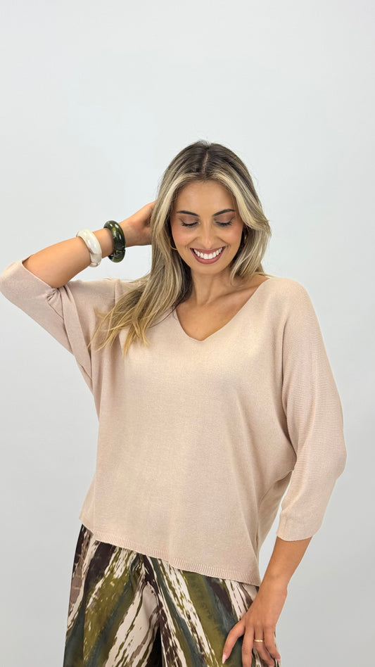 Camisola malha fina básica creme
