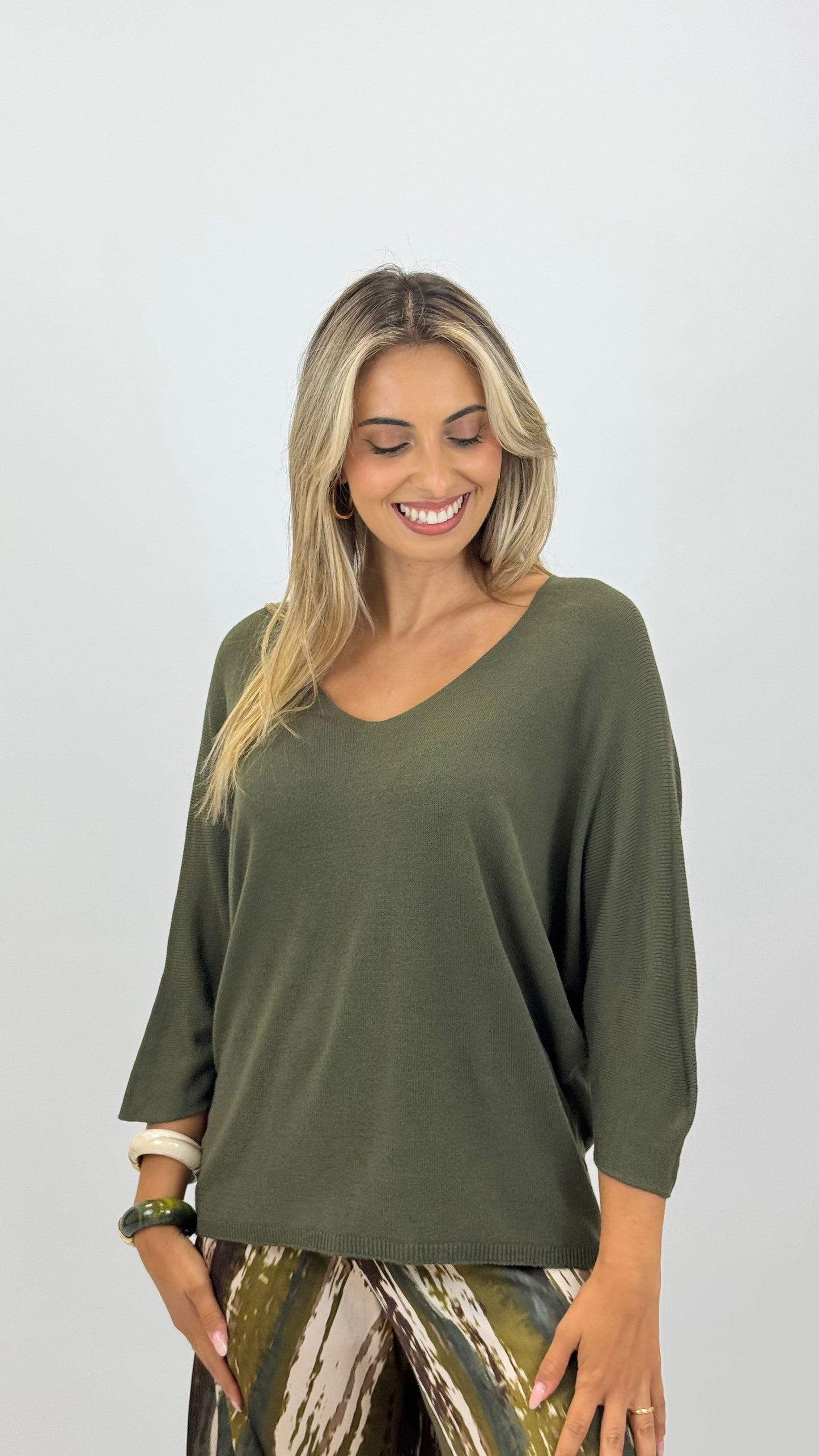 Camisola malha fina básica verde