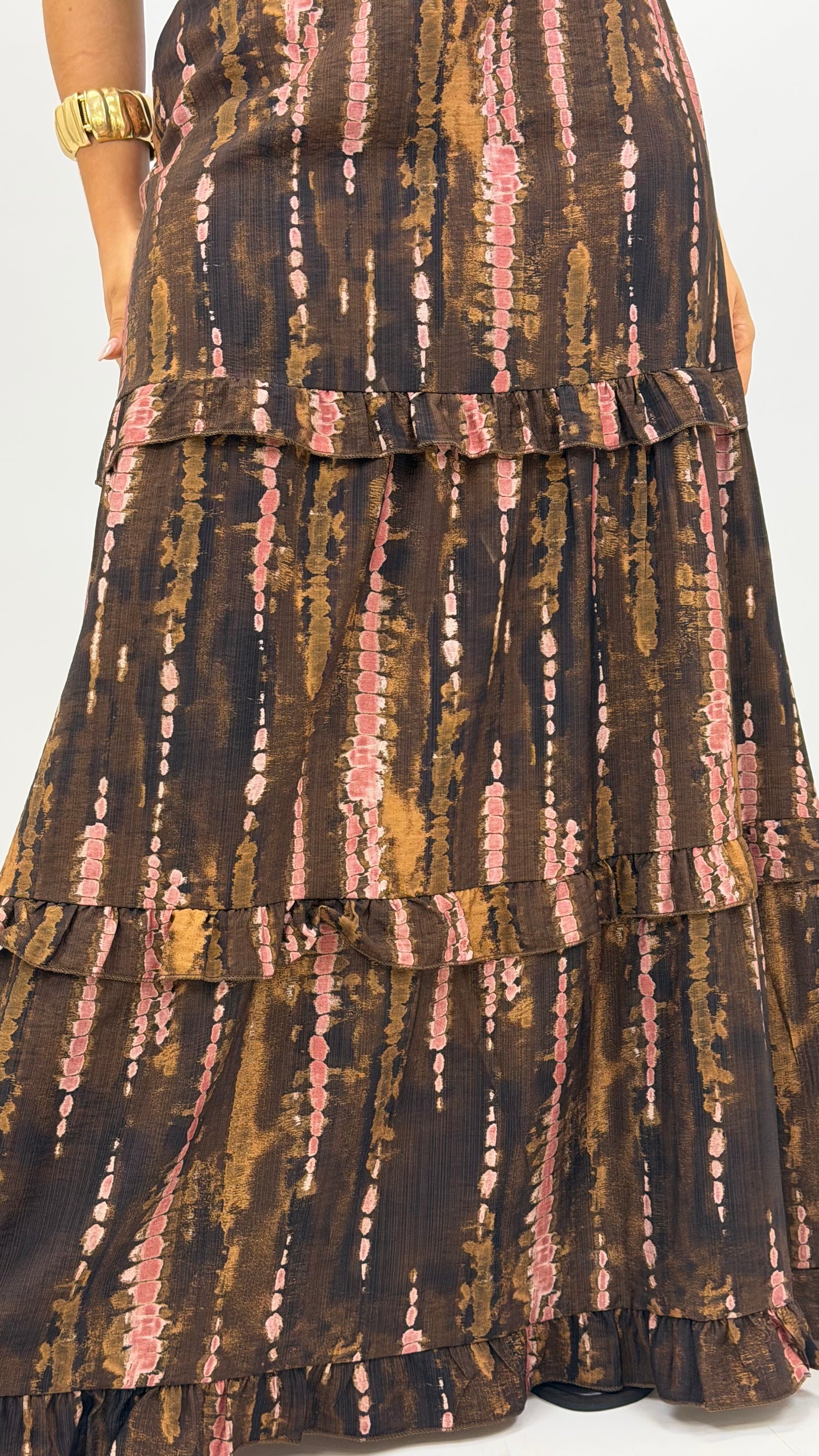 Saia comprida estampado abstrato tons terra