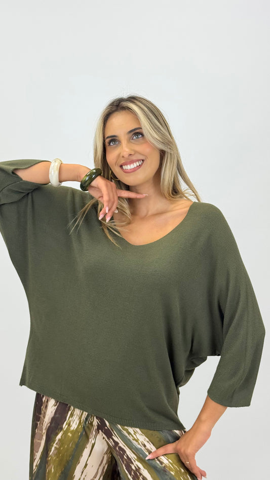 Camisola malha fina básica verde