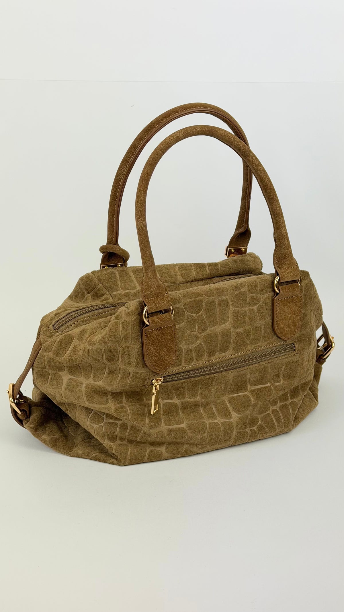 Carteira lavrado croco estilo camurça camel