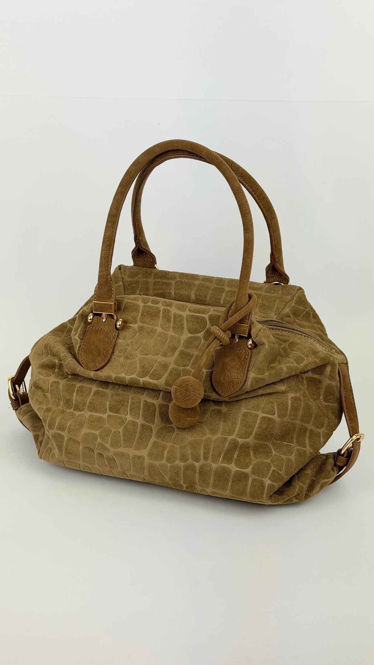 Carteira lavrado croco estilo camurça camel