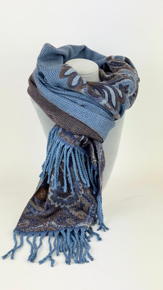 Écharpe/cachecol tons azul e castanho