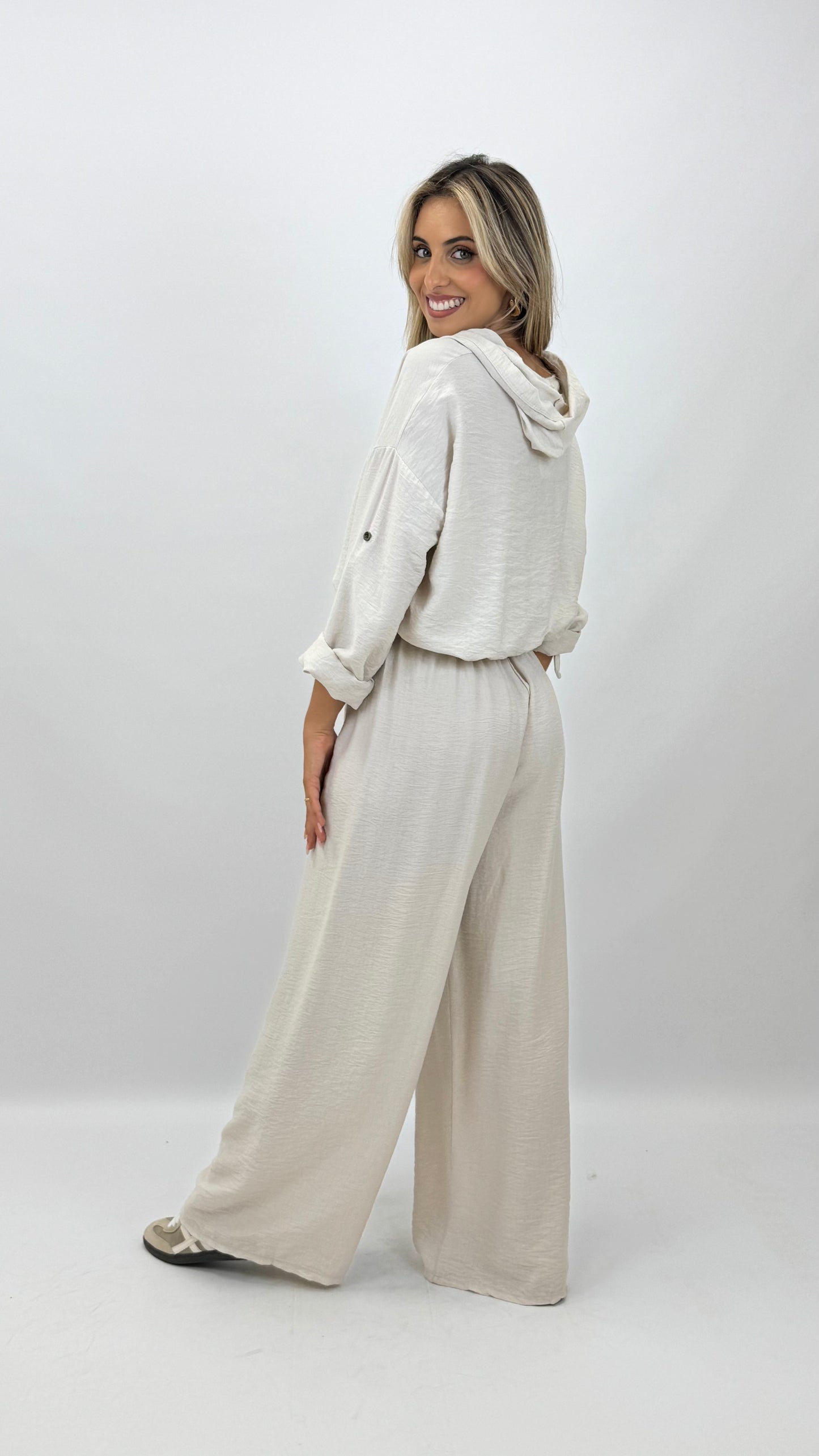 Conjunto com carapuço pérola
