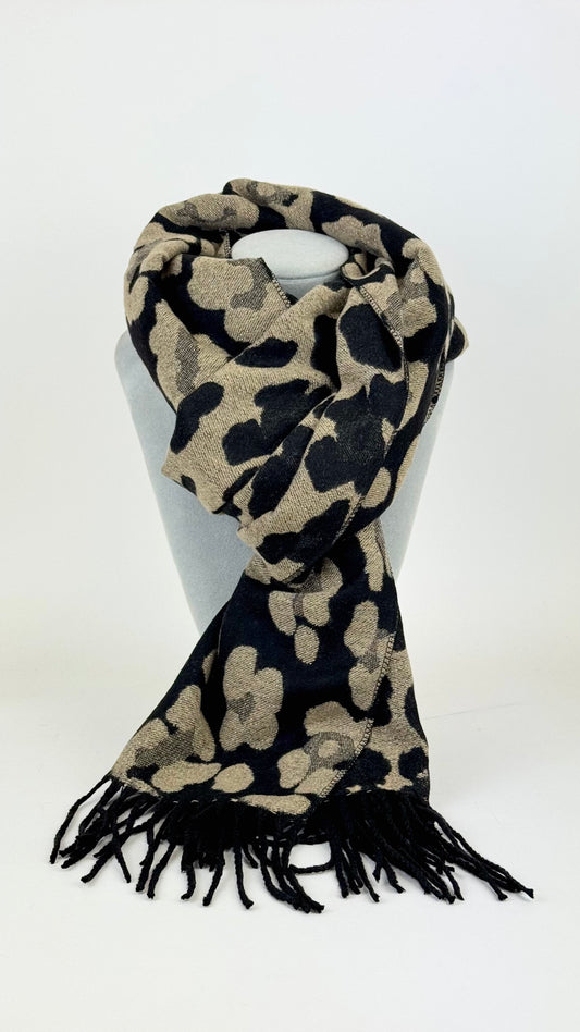 Écharpe/cachecol animal-print preto e bege