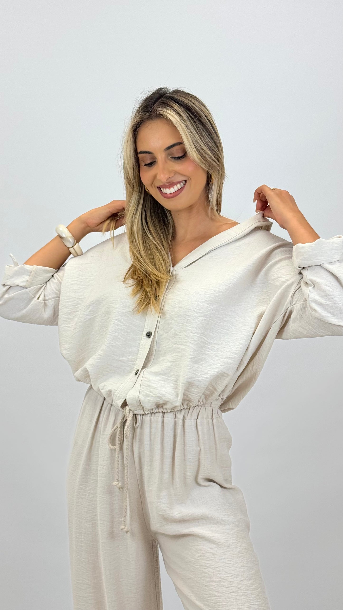 Conjunto com carapuço pérola