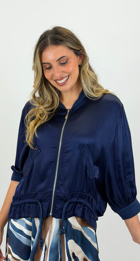 Bomber acetinado azul-marinho