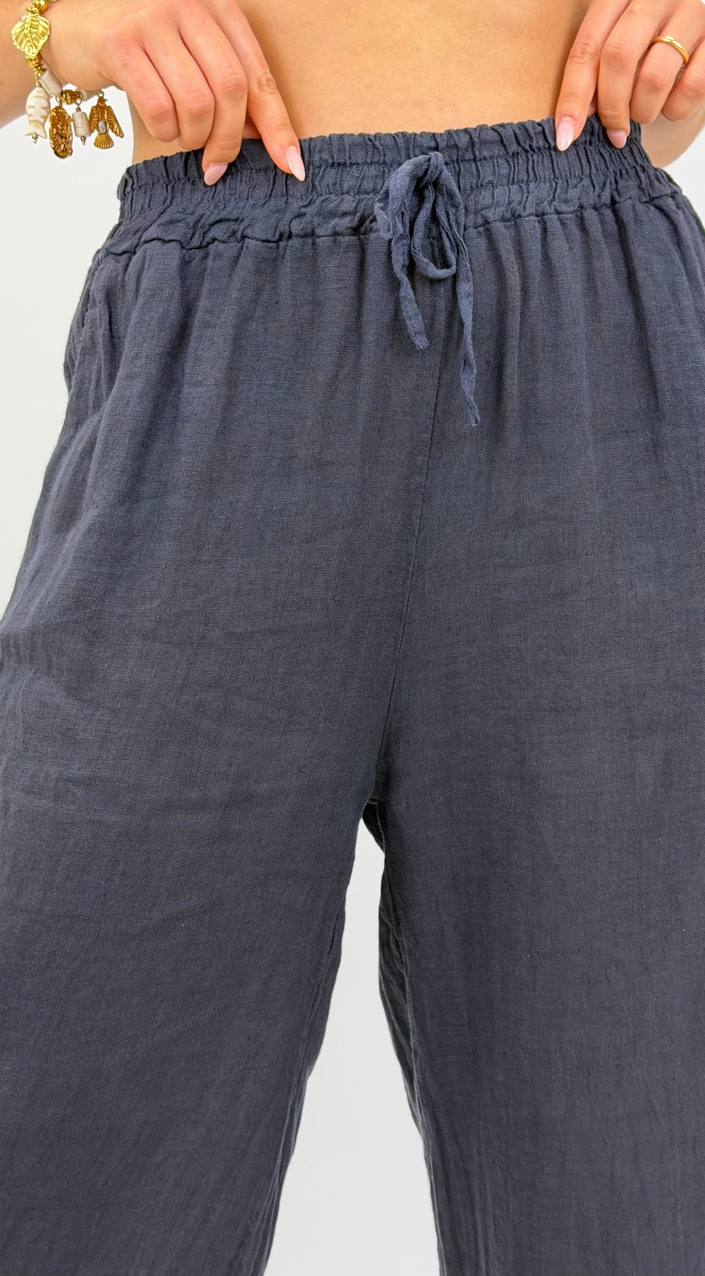 Calça linho azul-marinho