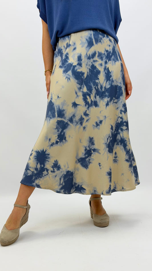 Saia creme estampado abstrato azul
