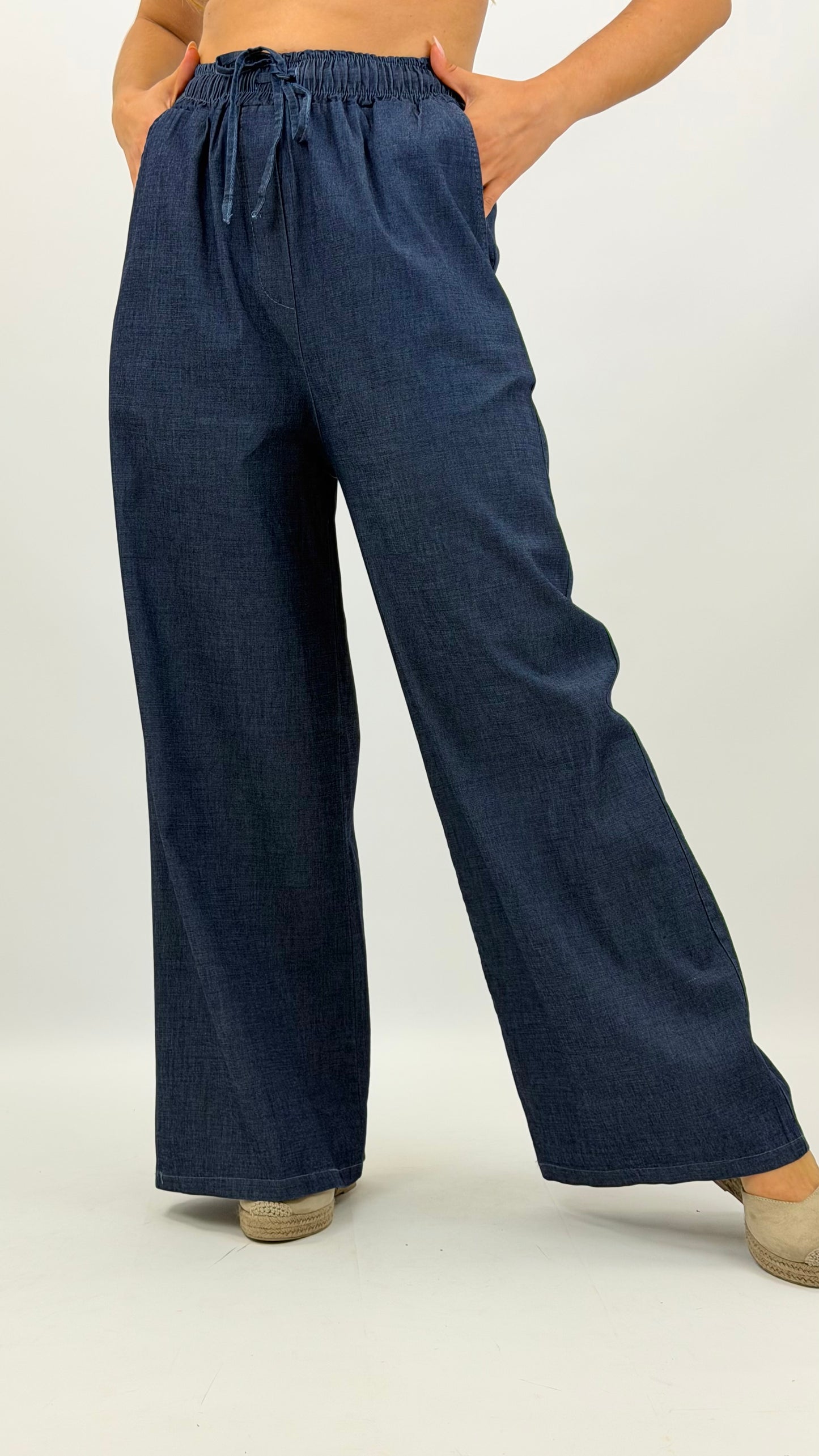 Calça/pantalona estilo ganga-escura elástica