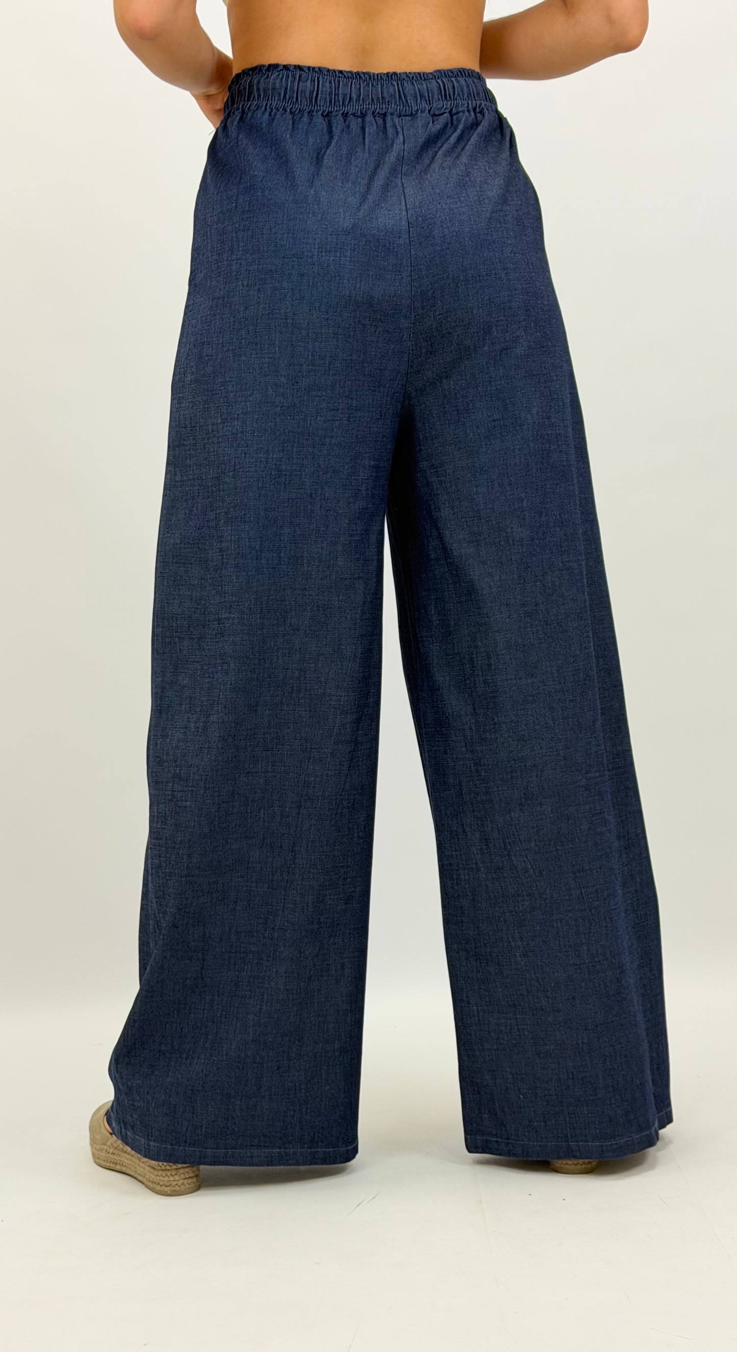 Calça/pantalona estilo ganga-escura elástica