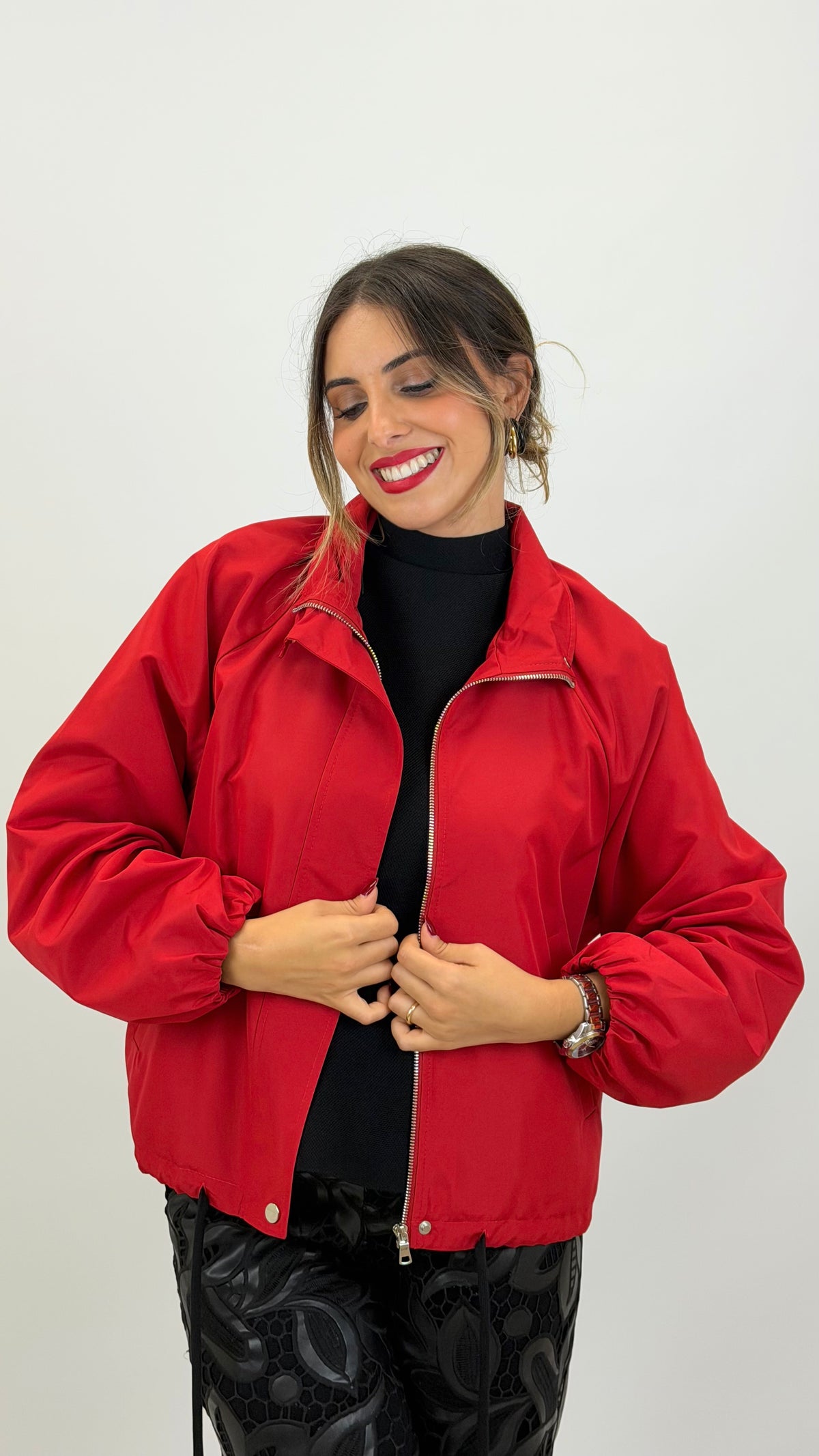 Parka/bomber meia-estação vermelho