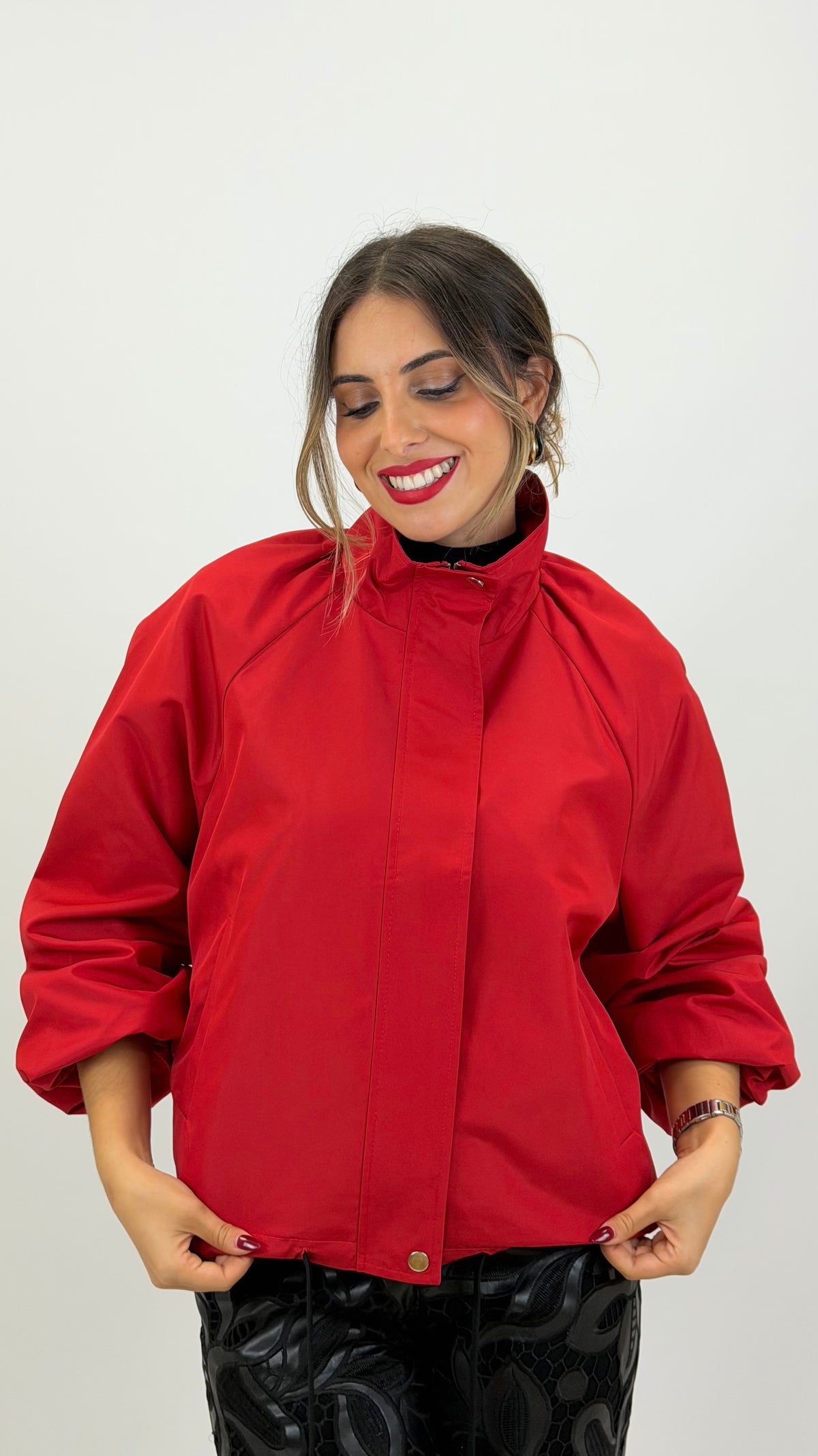Parka/bomber meia-estação vermelho