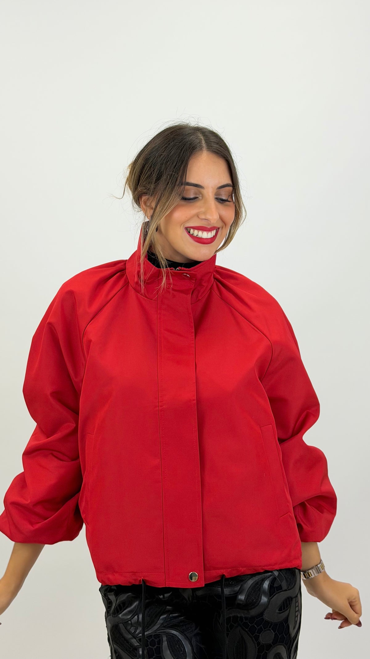 Parka/bomber meia-estação vermelho