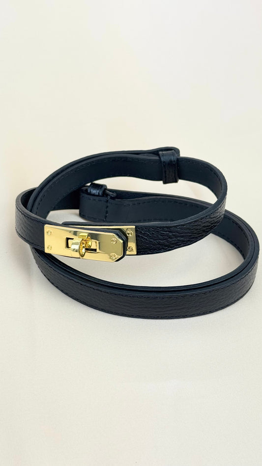 Cinto em pele genuína ajustável preto