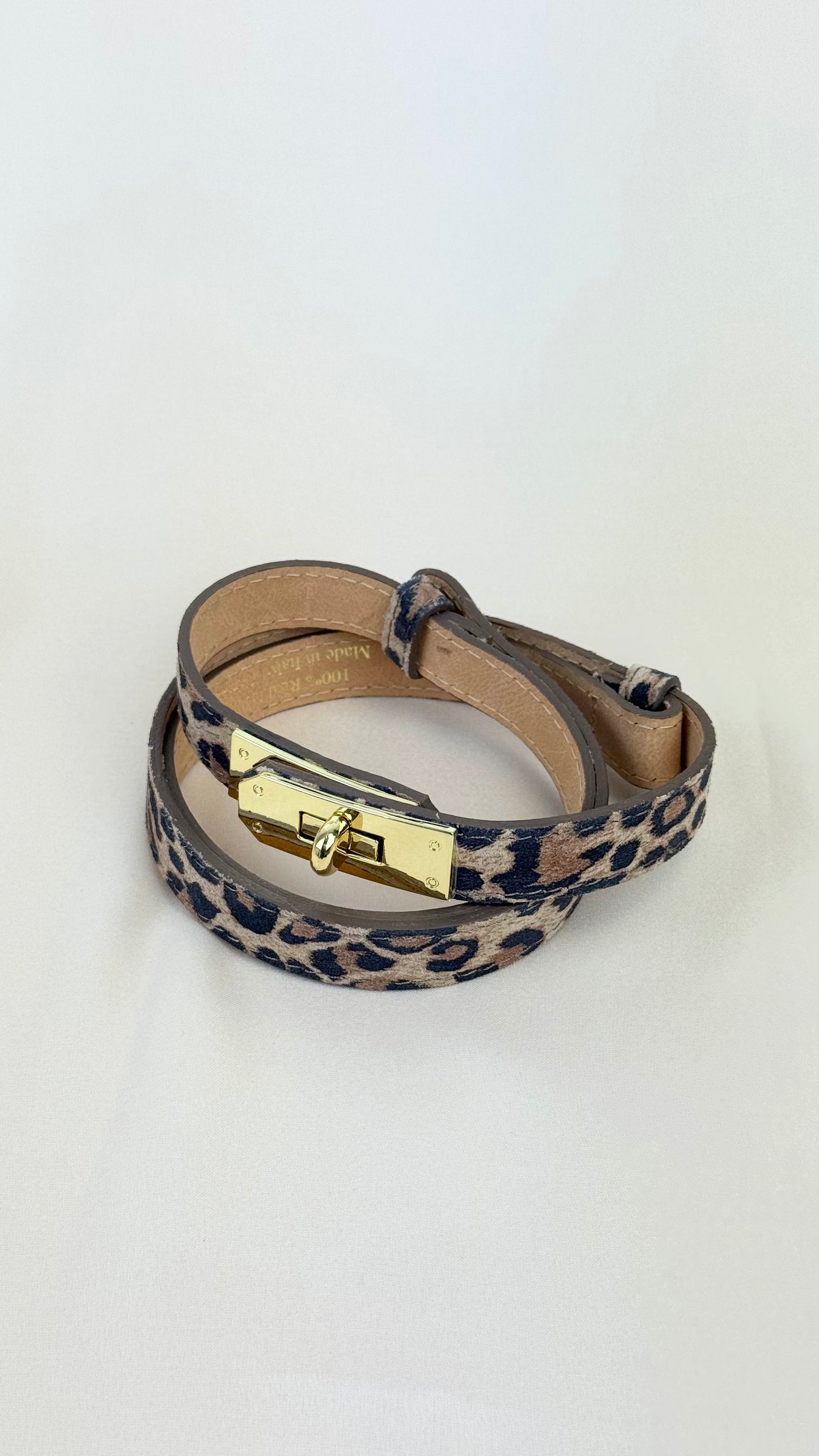 Cinto em pele genuína ajustável leopardo claro