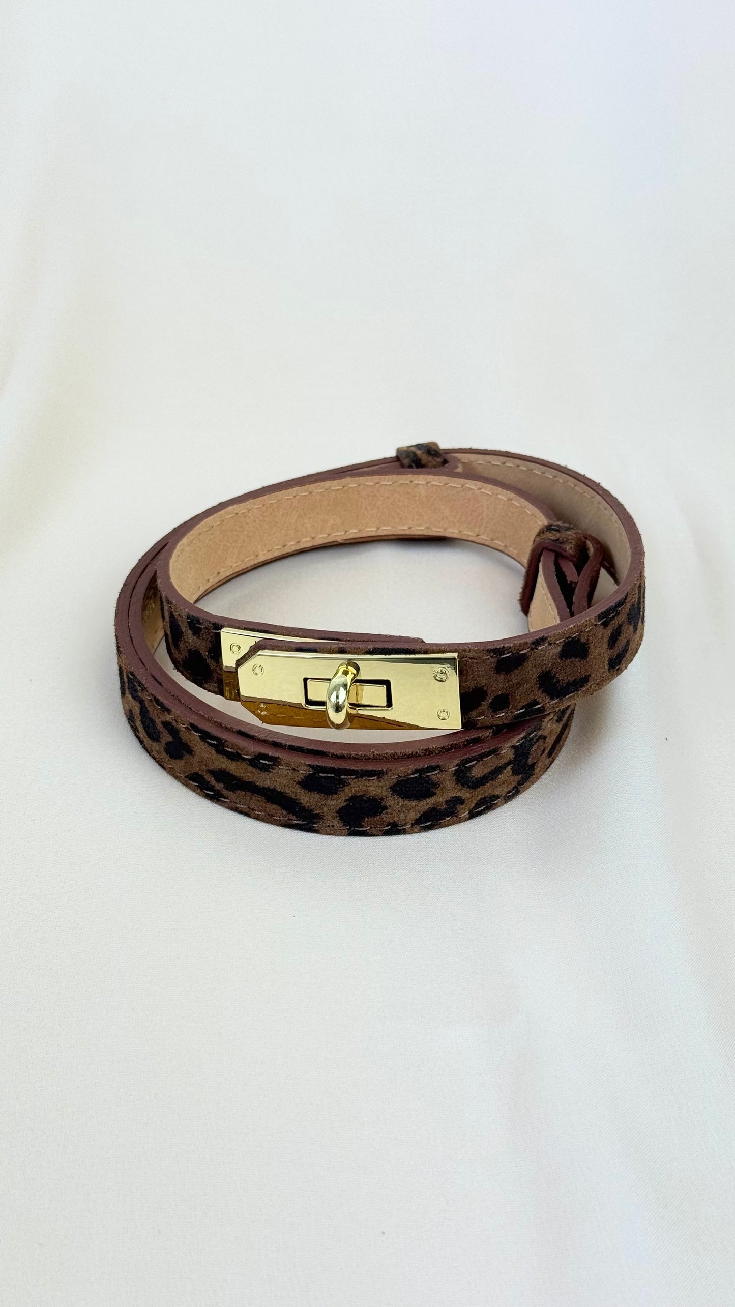 Cinto em pele genuína ajustável leopardo escuro