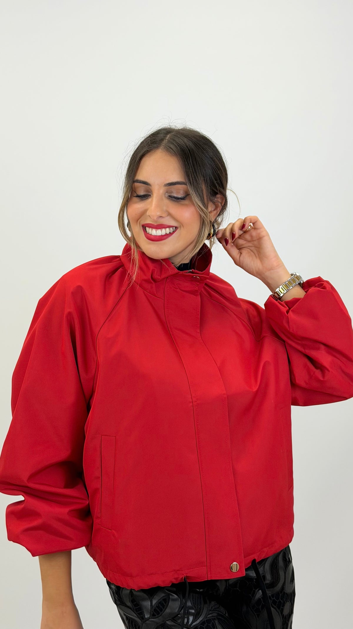 Parka/bomber meia-estação vermelho