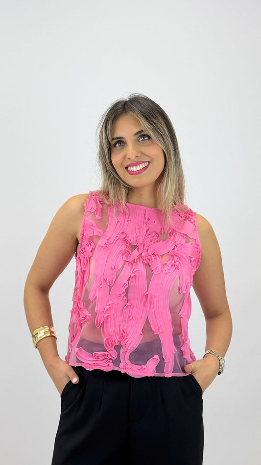 Top com relevo rosa