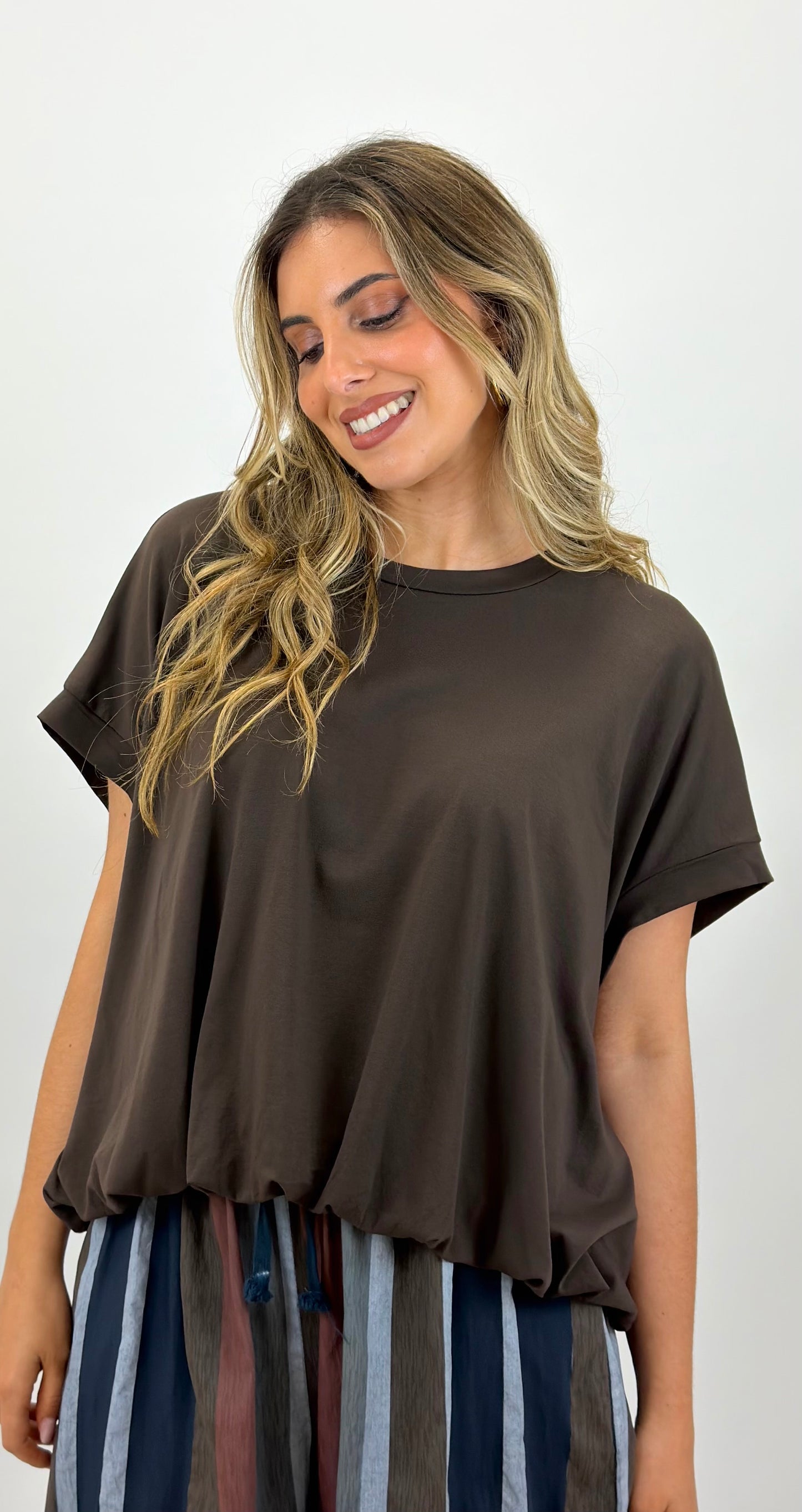 T-shirt abalonada castanho