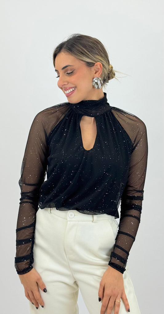 Body translúcido preto com brilho