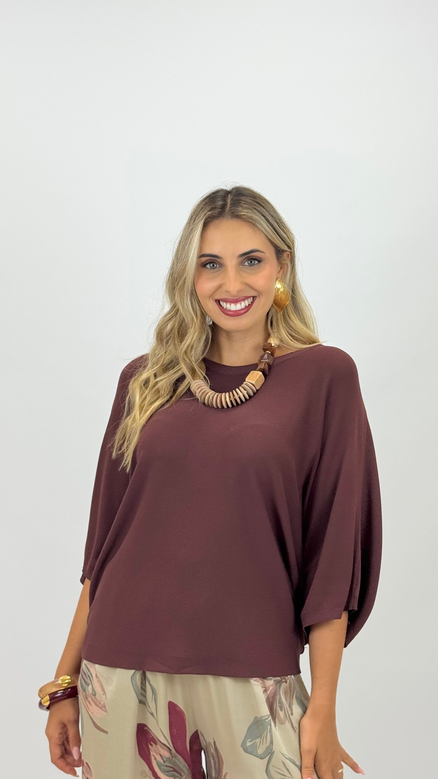 Camisola malha-fria manga morcego bordeaux