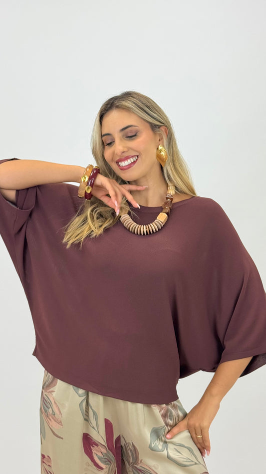 Camisola malha-fria manga morcego bordeaux