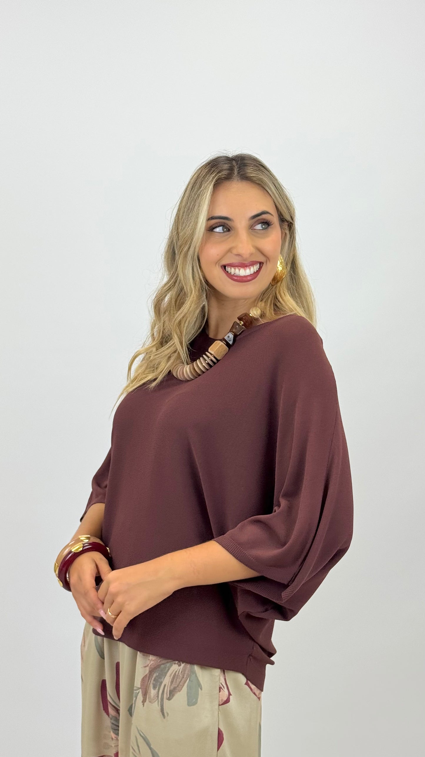 Camisola malha-fria manga morcego bordeaux