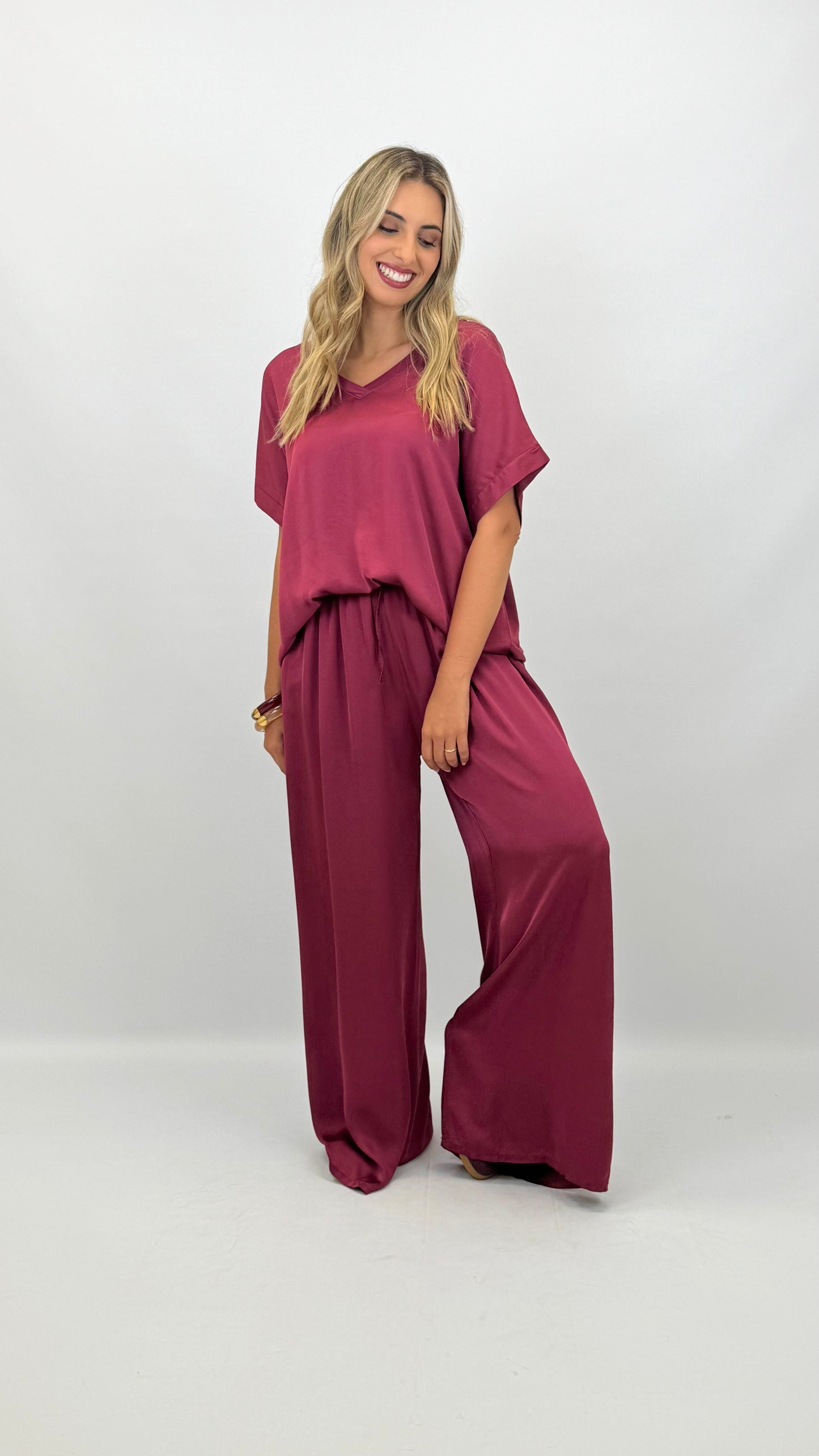 Pantalona acetinada cereja