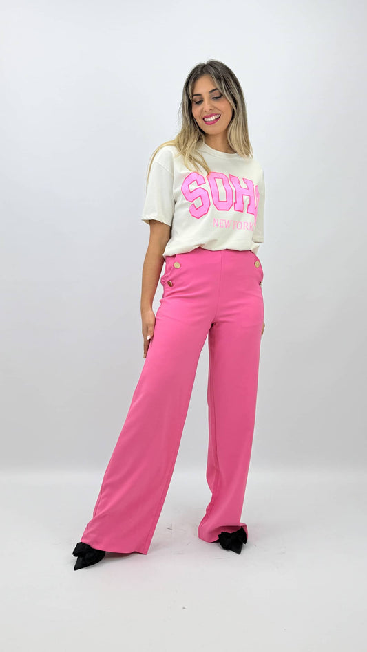 Calça Rosa com botões dourados