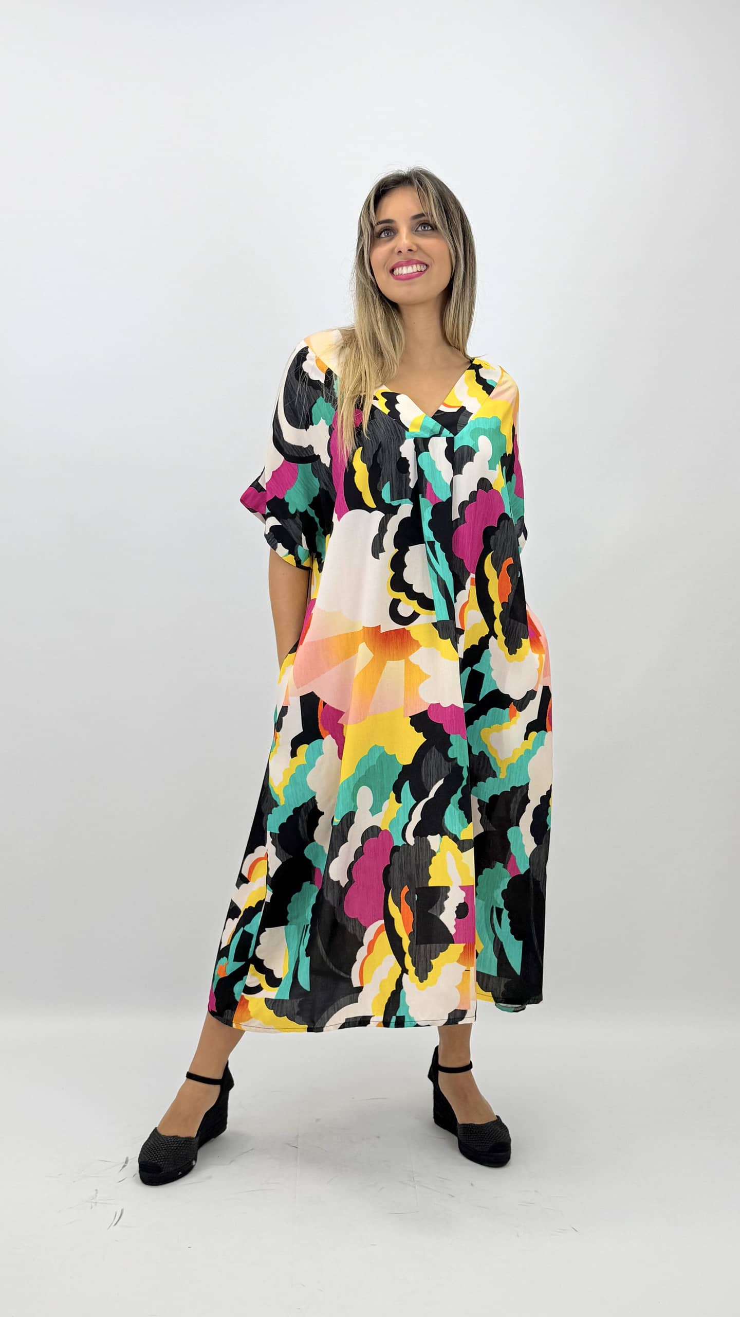 Vestido largo multicolorido