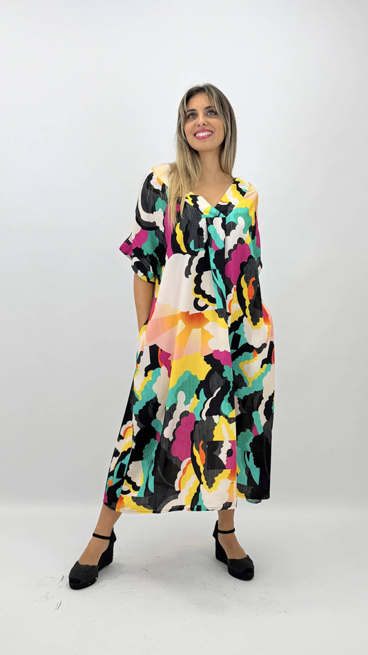 Vestido largo multicolorido