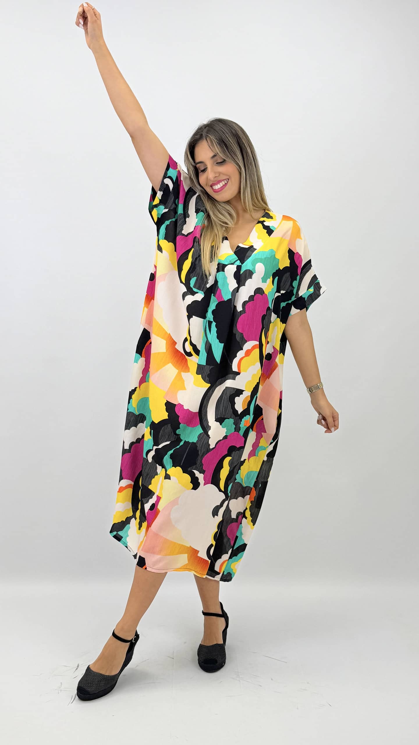 Vestido largo multicolorido