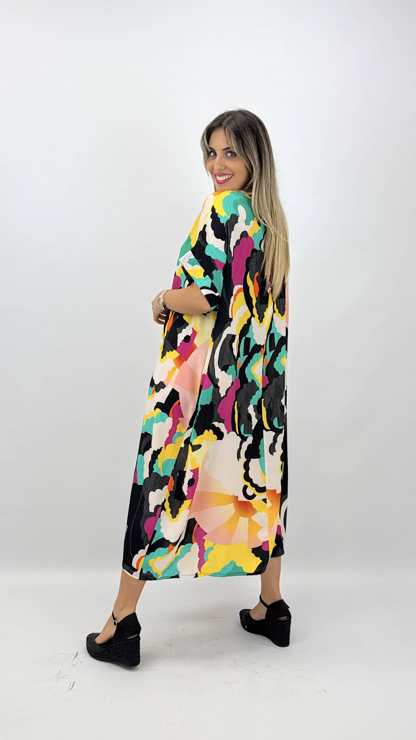 Vestido largo multicolorido