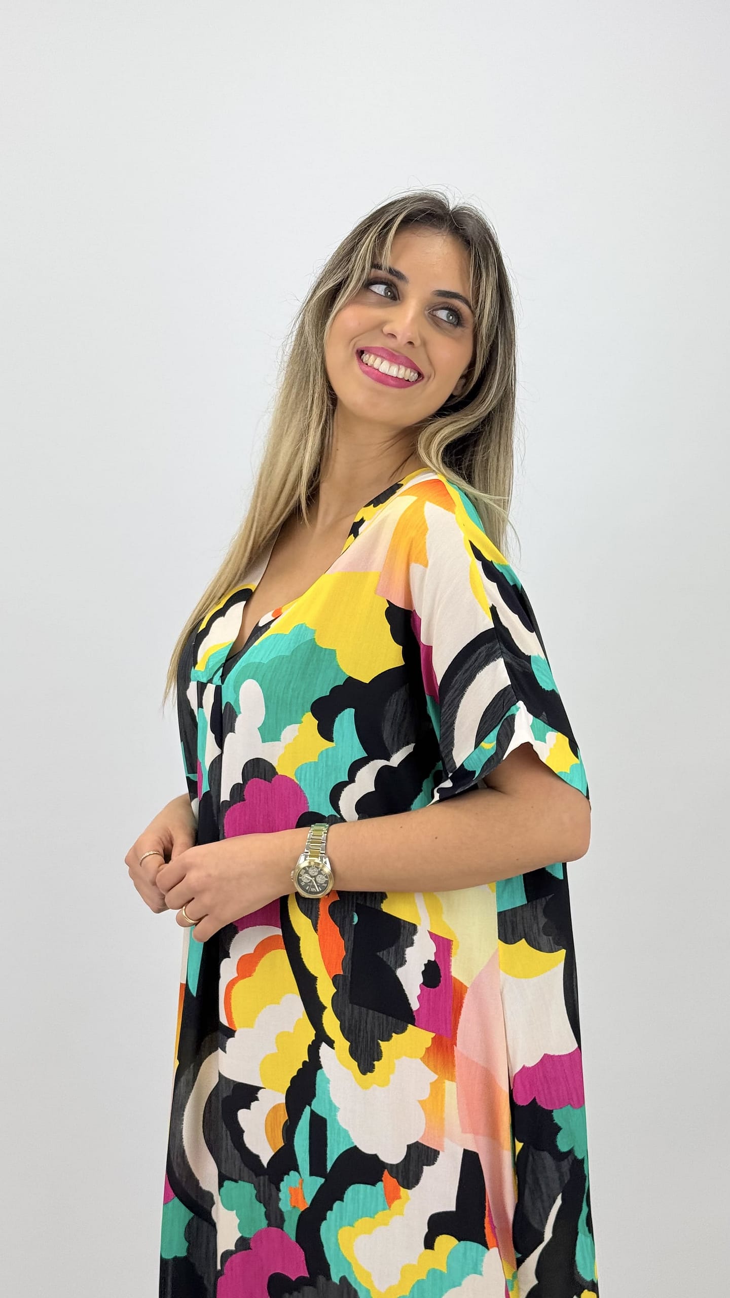 Vestido largo multicolorido