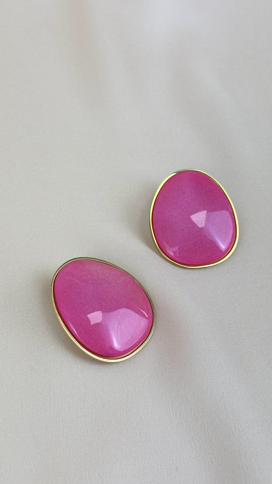 Brincos aço dourado e acrílico rosa