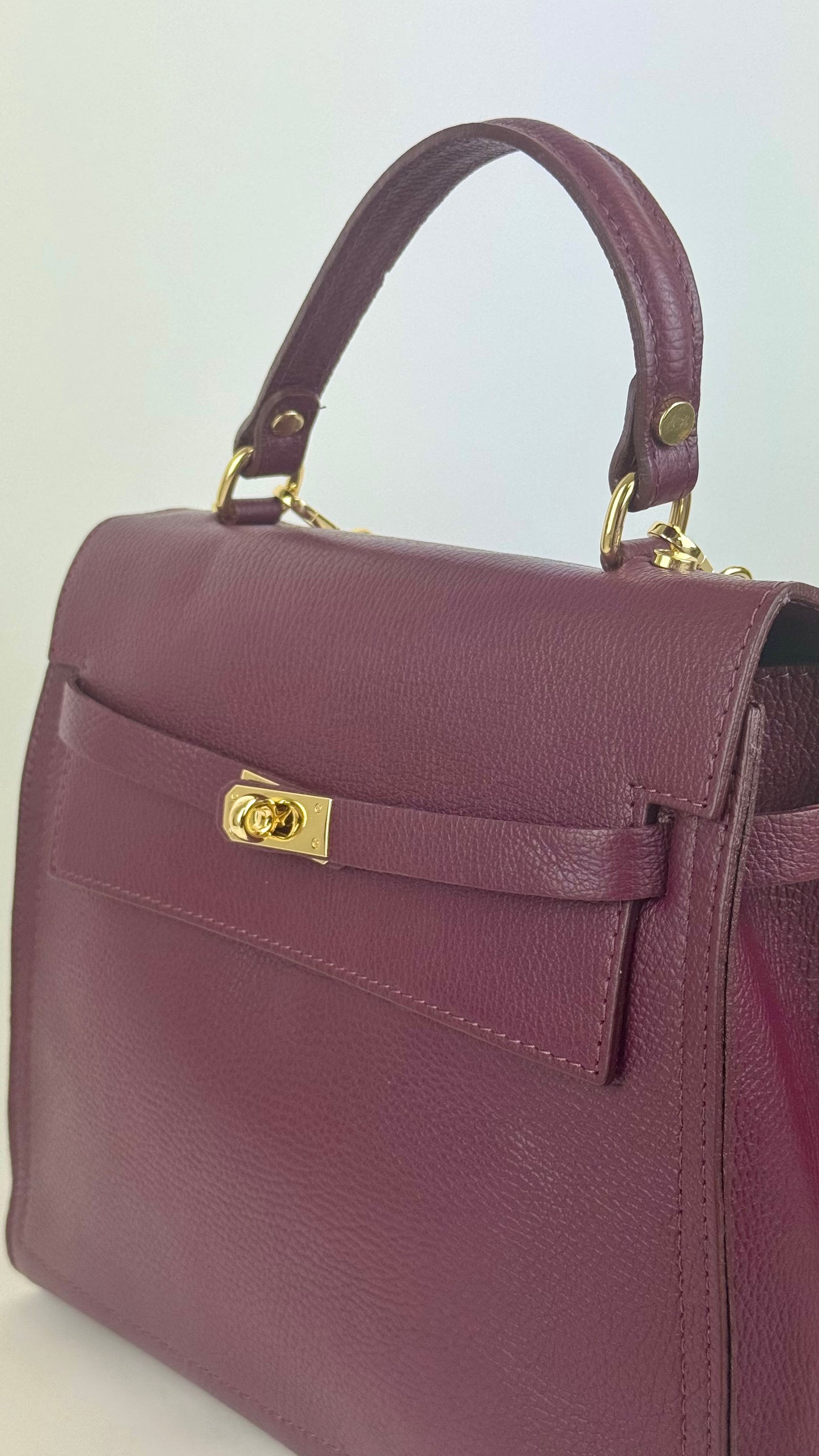 Mala em pele genuína bordeaux tamanho grande