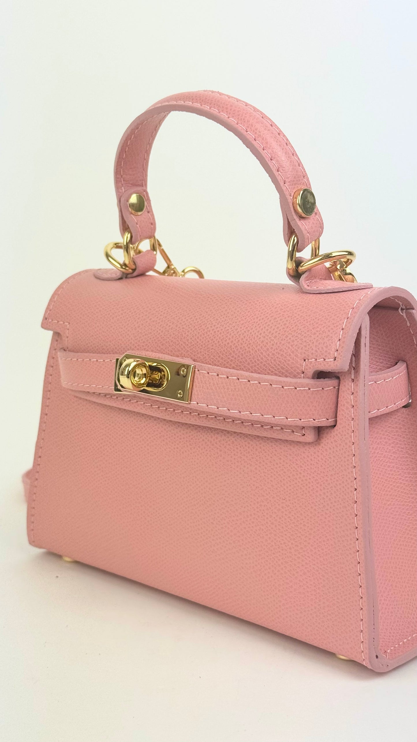 Mala em pele genuína rosa tamanho pequeno