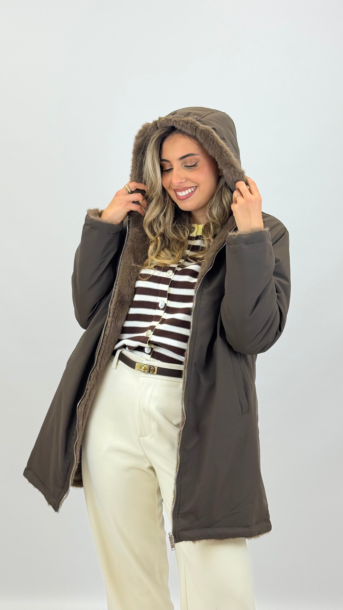 Casaco impermeável reversível castanho com pelinho