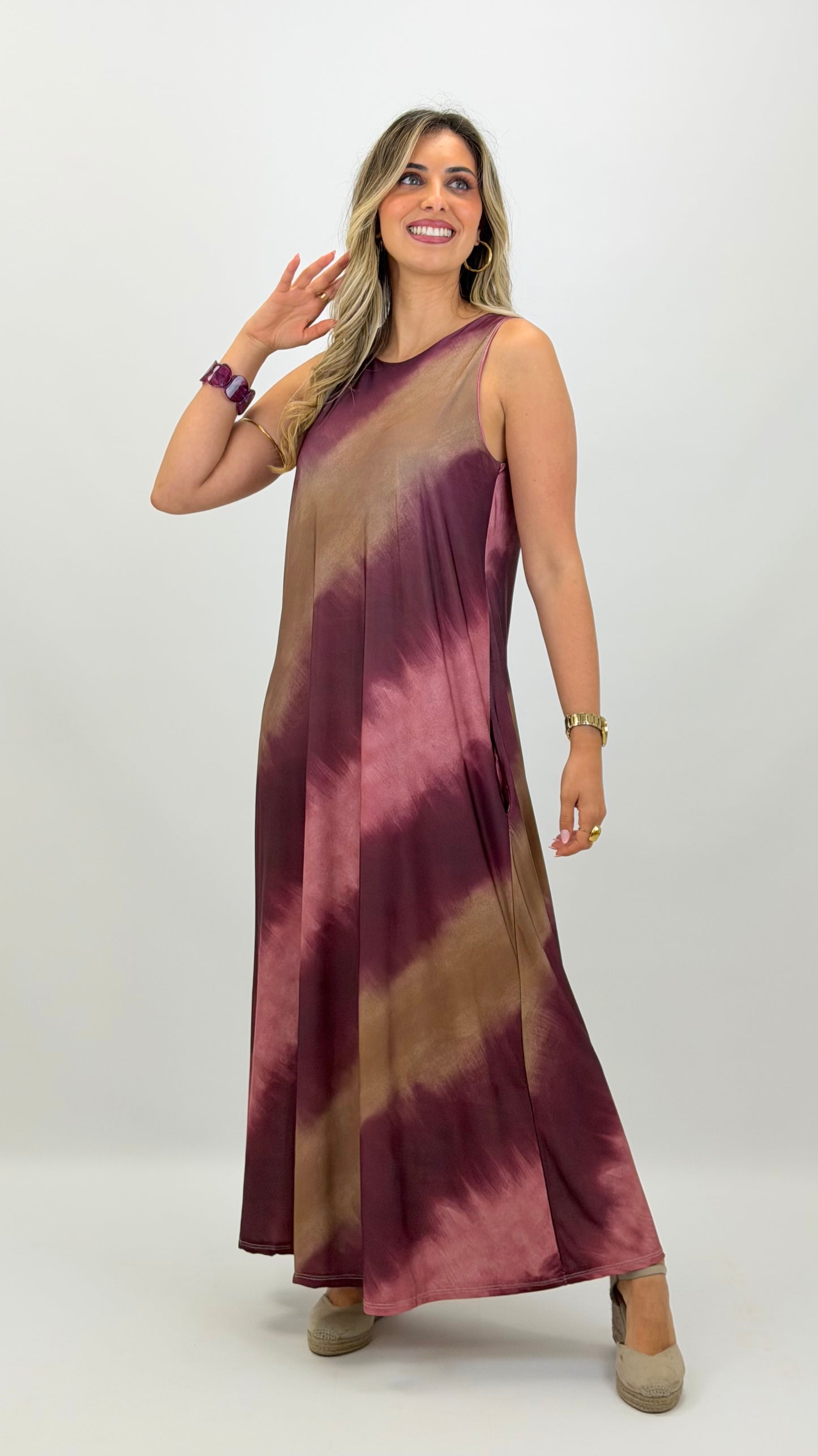 Vestido malha fria degradé tons rosa