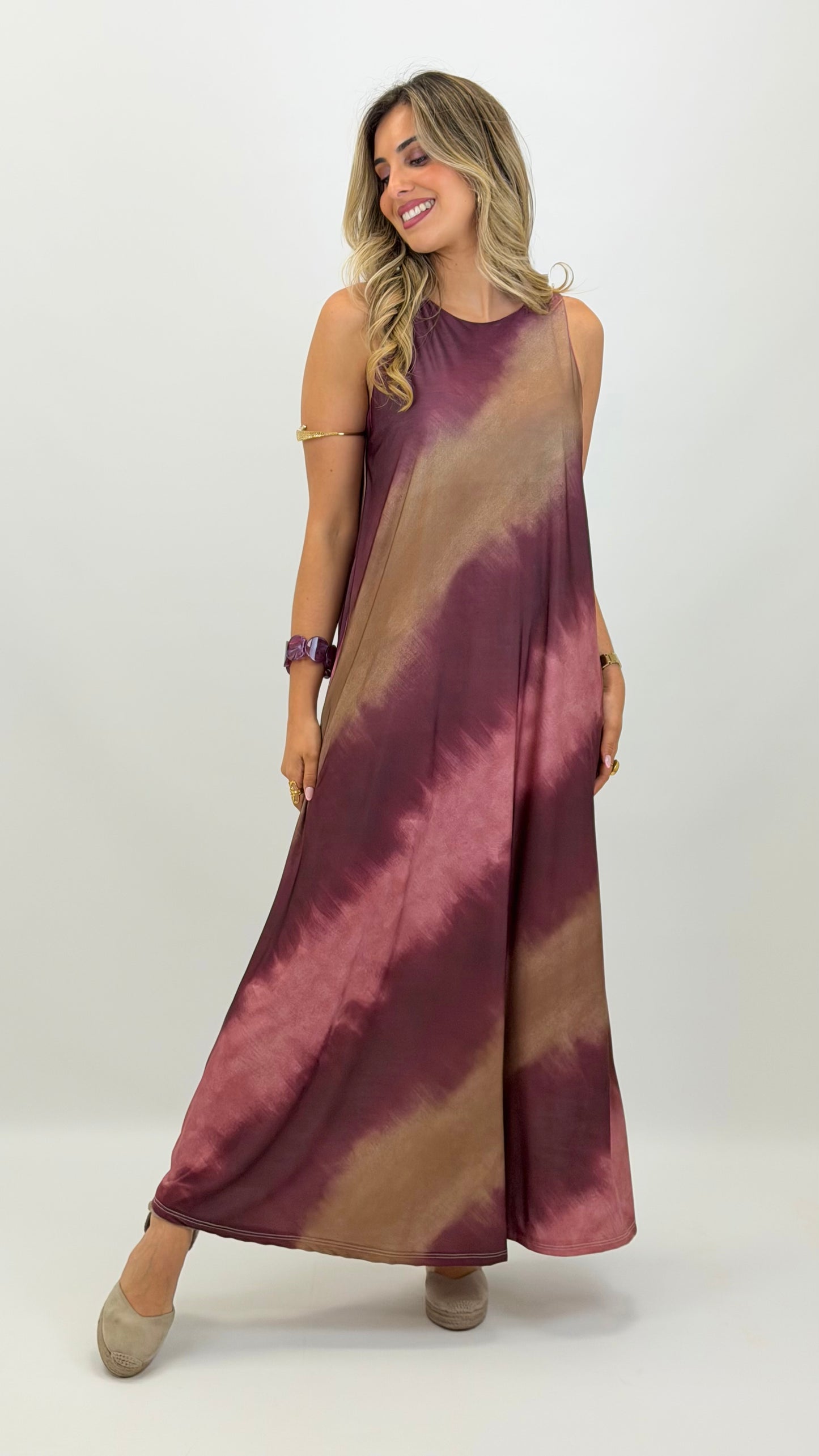 Vestido malha fria degradé tons rosa