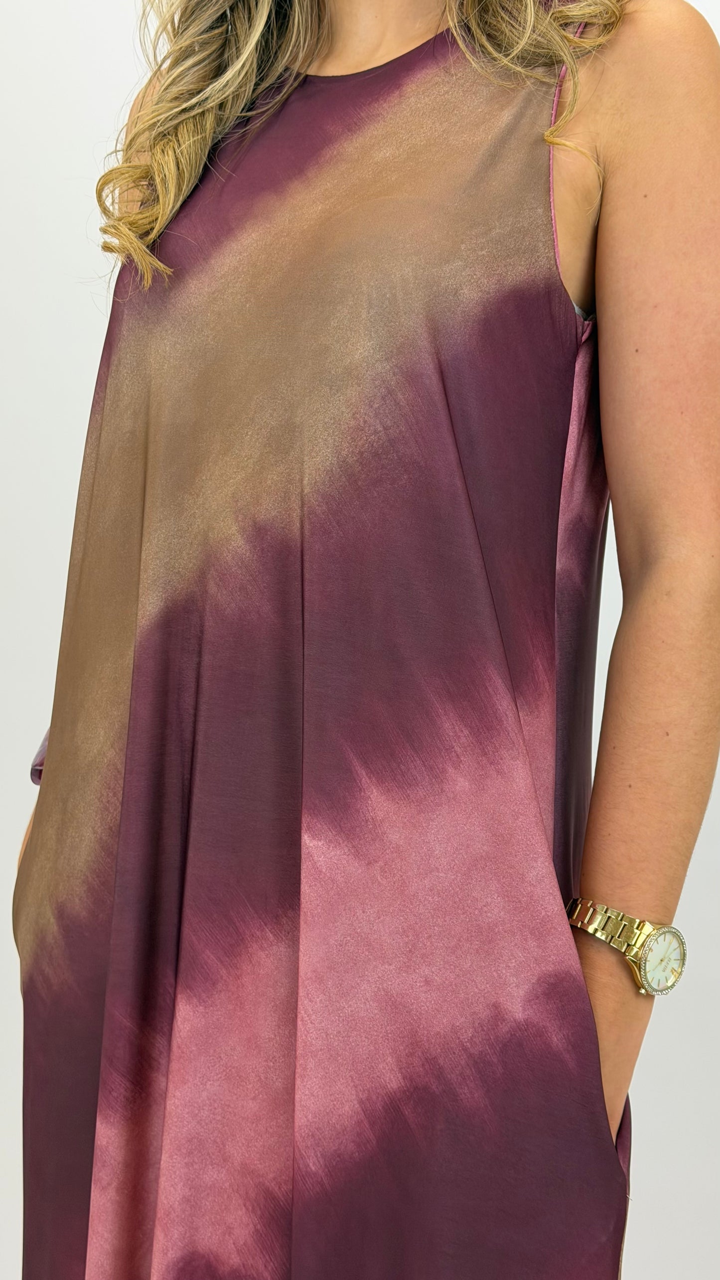 Vestido malha fria degradé tons rosa