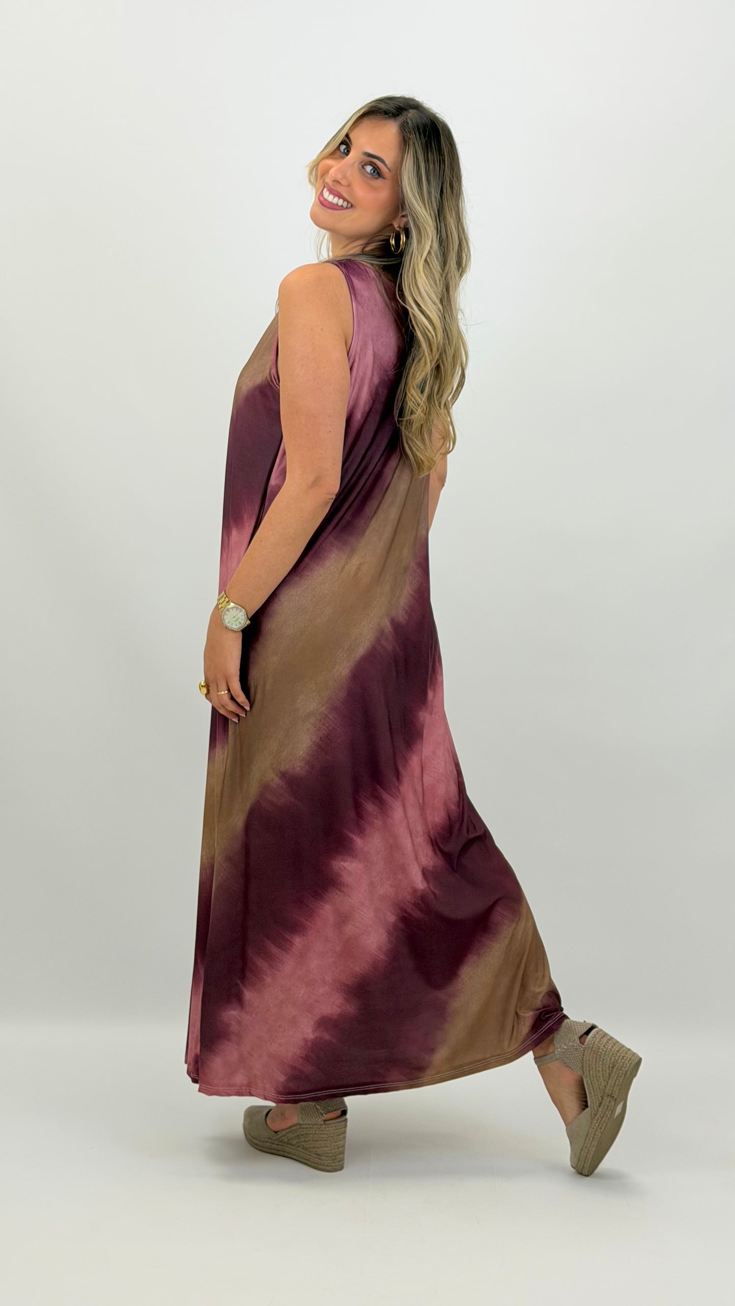 Vestido malha fria degradé tons rosa