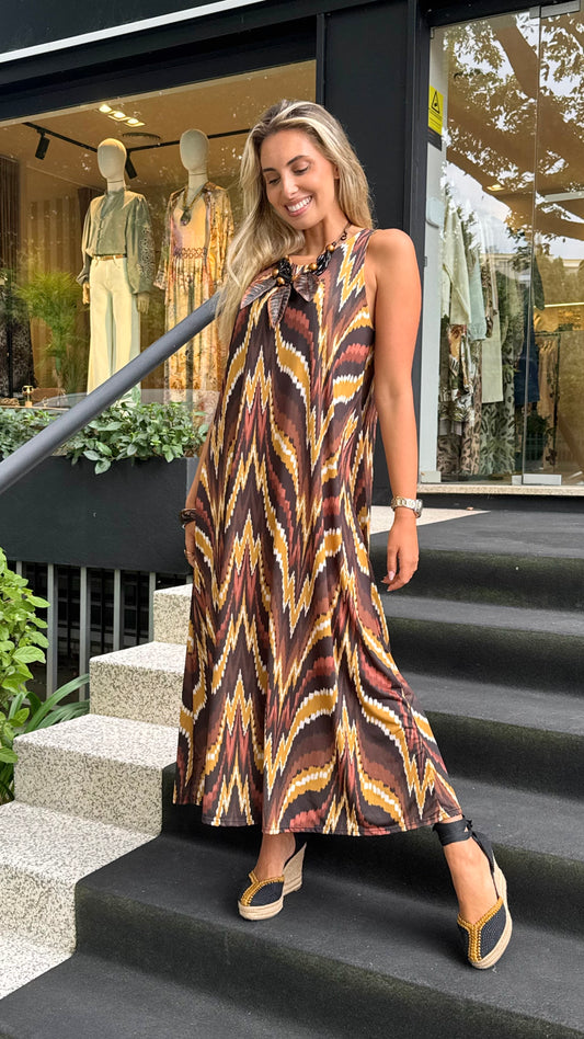 Vestido malha-fria tons terra