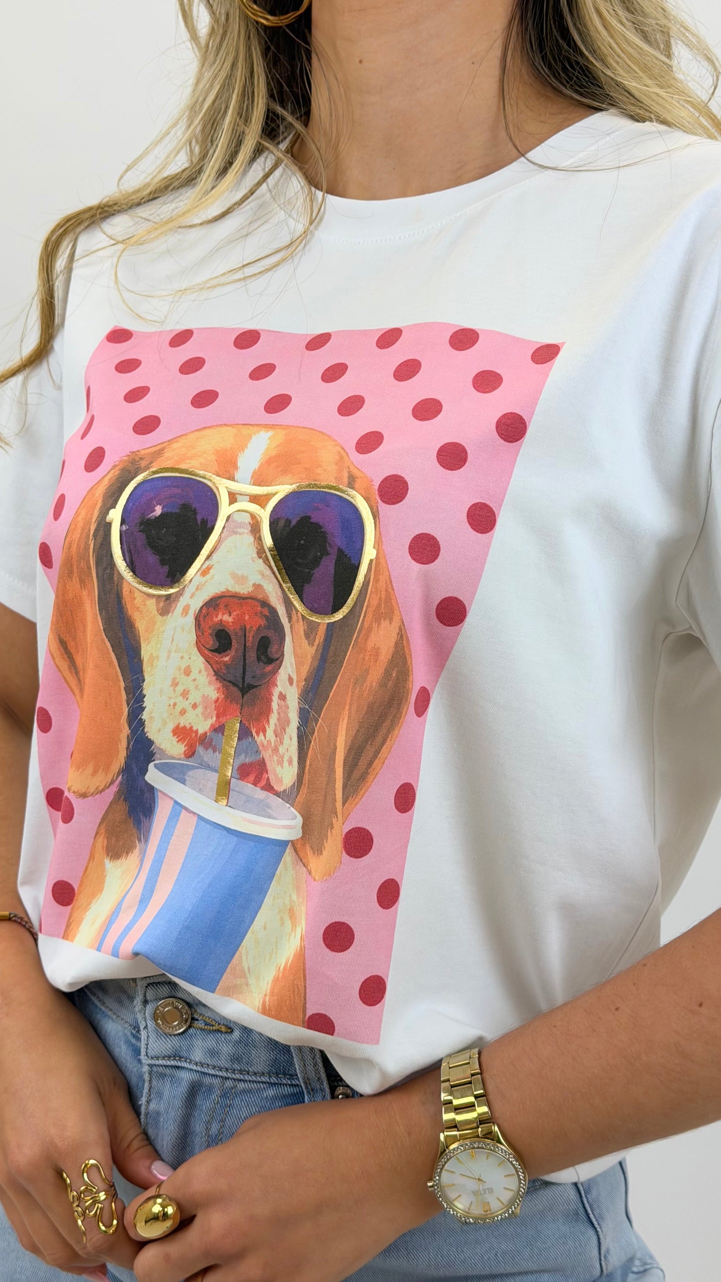 T-shirt branca com estampado cão