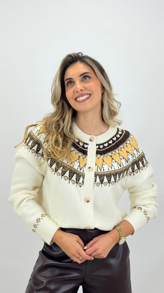Casaco malha jaquard Vanilla