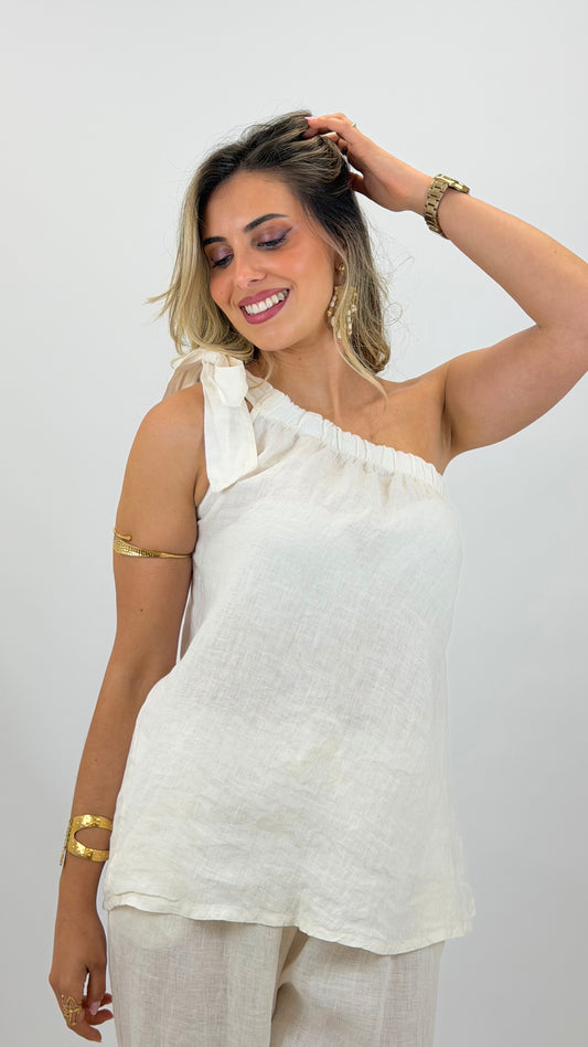 Top linho assimétrico branco
