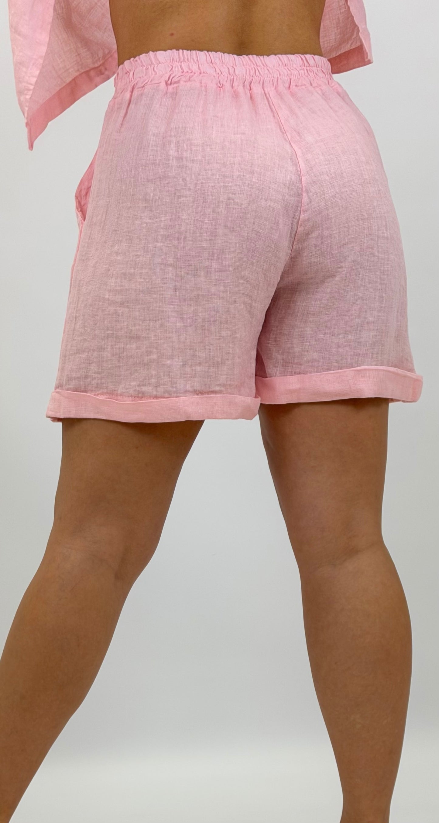 Calção linho rosa-bebé