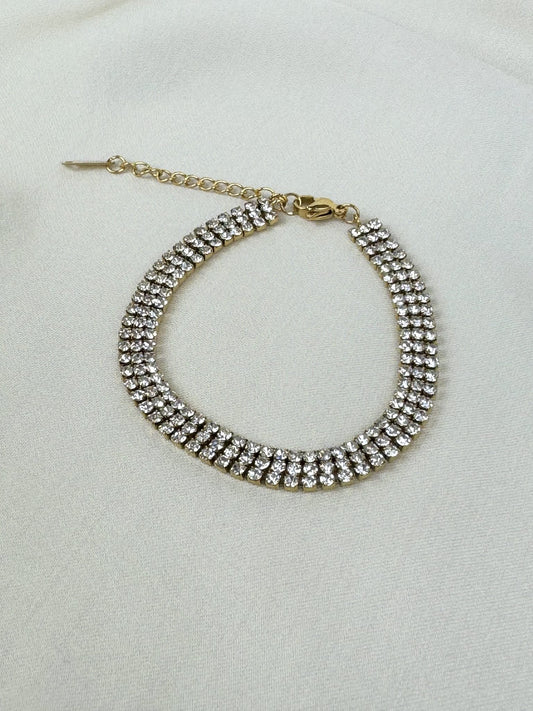 Pulseira aço dourado com brilhantes