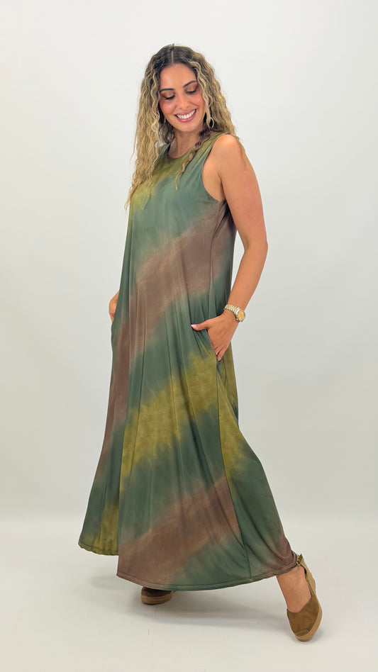 Vestido malha fria degradé tons verde